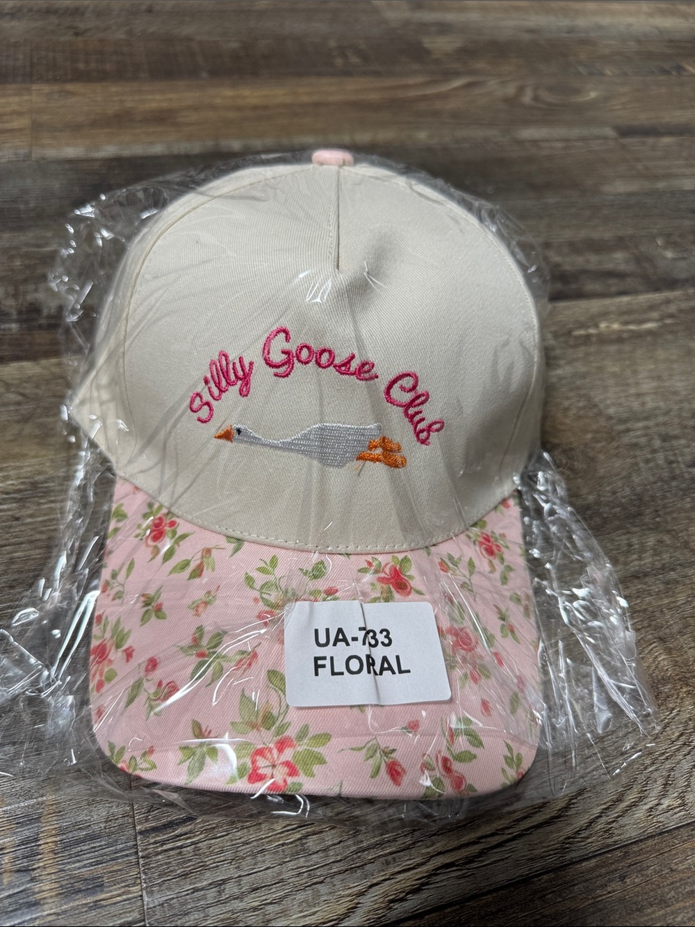 Pink Floral & Cream Baseball Cap —